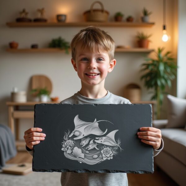 Slate Cheese Board Engraving File, Manta Ray Family