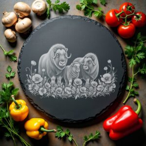 Slate Cheese Board Engraving File, Musk Oxen Arctic