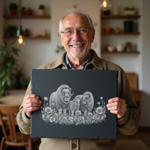 Slate Cheese Board Engraving File, Musk Oxen Arctic