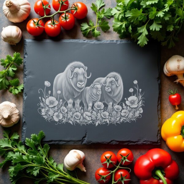 Slate Cheese Board Engraving File, Musk Oxen Arctic