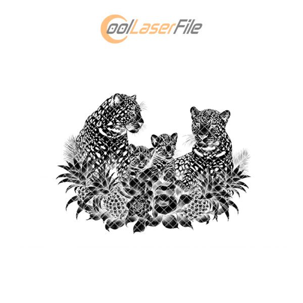 Slate Cheese Board Engraving File, Ocelot Family, Bromeliads,