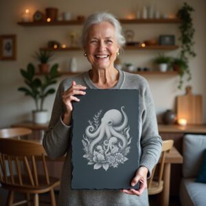 Slate Cheese Board Engraving File, Octopus Family Seagrass