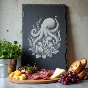 Slate Cheese Board Engraving File, Octopus Family Seagrass