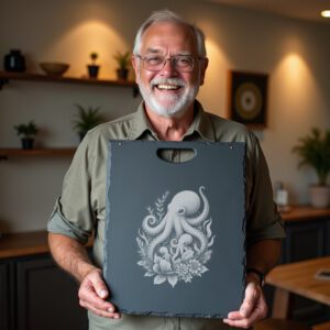 Slate Cheese Board Engraving File, Octopus Family Seagrass