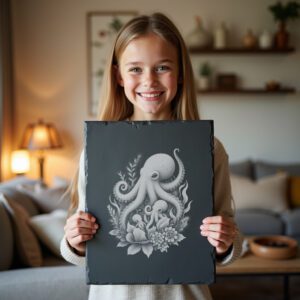 Slate Cheese Board Engraving File, Octopus Family Seagrass