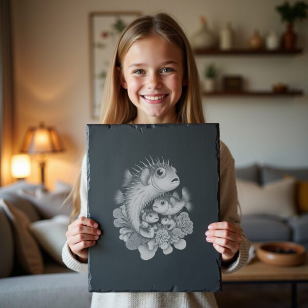 Slate Cheese Board Engraving File, Pufferfish Family Sponges