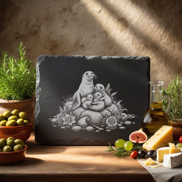 Slate Cheese Board Engraving File, Sea Lion Family,