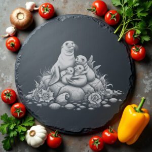 Slate Cheese Board Engraving File, Sea Lion Family,