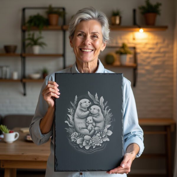 Slate Cheese Board Engraving File, Sea Otter Family