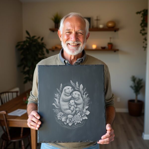 Slate Cheese Board Engraving File, Sea Otter Family
