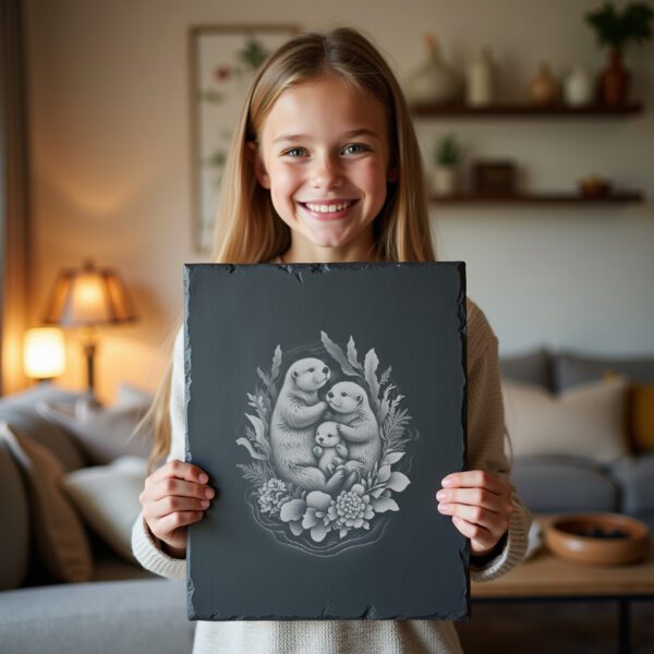 Slate Cheese Board Engraving File, Sea Otter Family