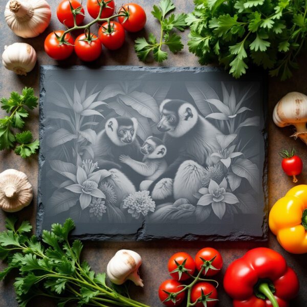 Slate Cheese Board Engraving File, Sifaka Family Art,