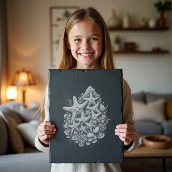Slate Cheese Board Engraving File, Starfish Trio Design,