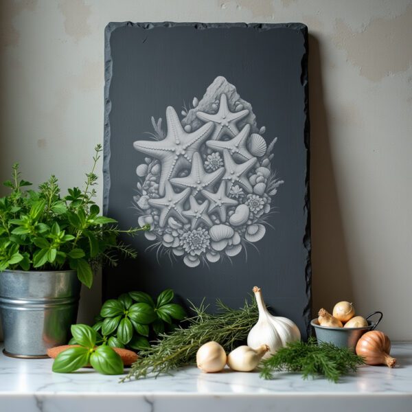 Slate Cheese Board Engraving File, Starfish Trio Design,
