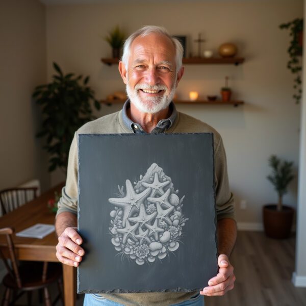 Slate Cheese Board Engraving File, Starfish Trio Design,