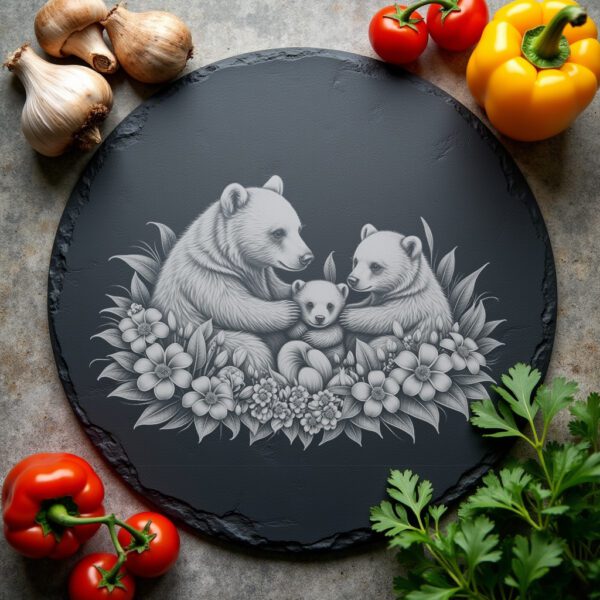 Slate Cheese Board Engraving File, Sun Bear Family