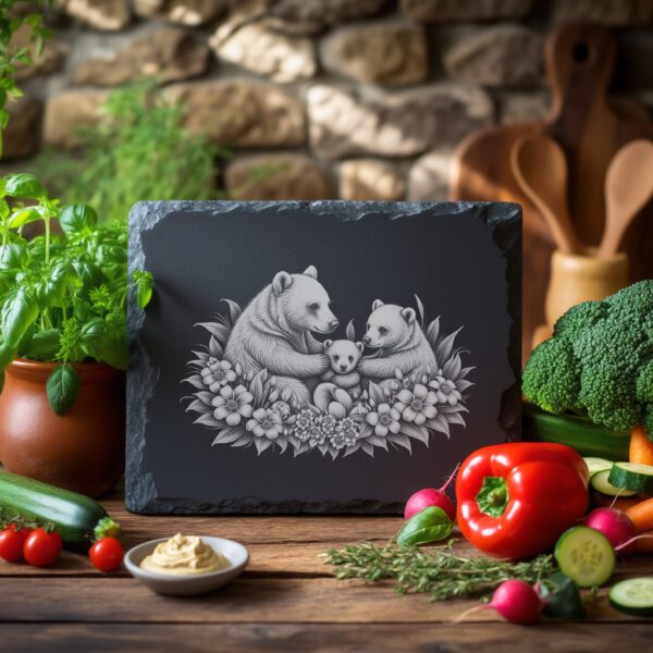 Slate Cheese Board Engraving File, Sun Bear Family