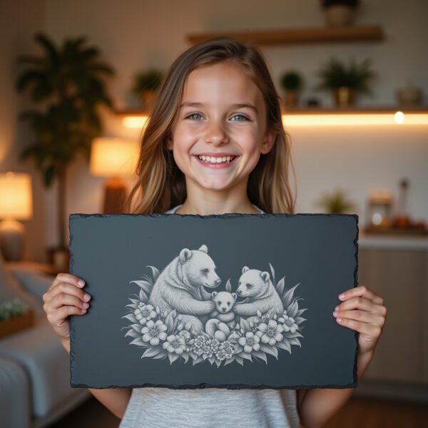 Slate Cheese Board Engraving File, Sun Bear Family