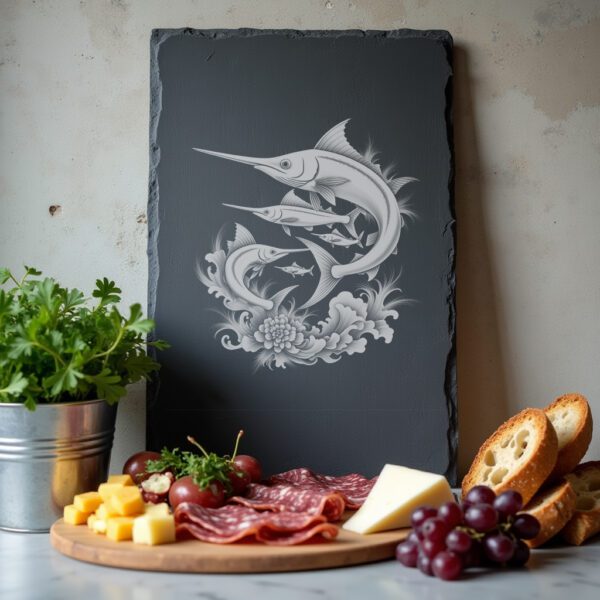 Slate Cheese Board Engraving File, Swordfish Family Design,