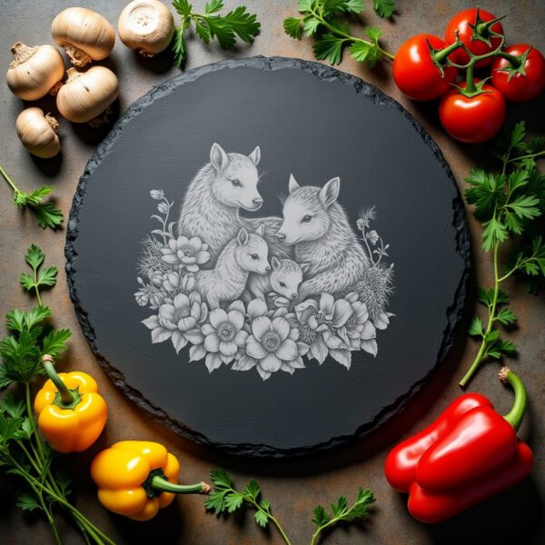 Slate Cheese Board Engraving File, Takin Family Rhododendrons,