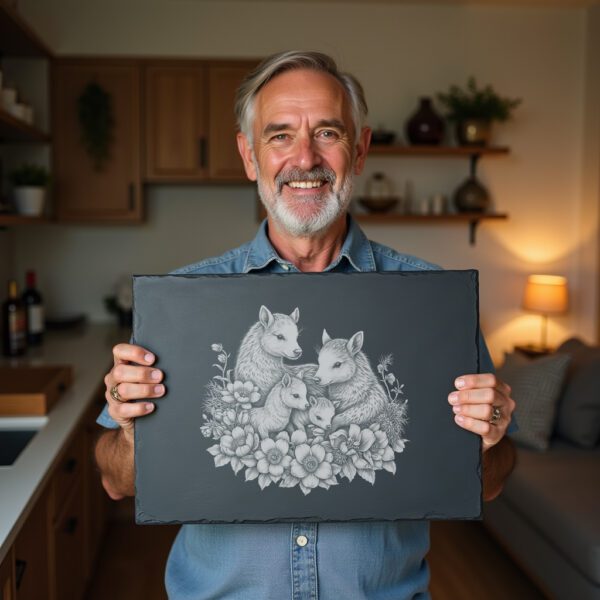 Slate Cheese Board Engraving File, Takin Family Rhododendrons,