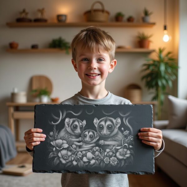 Slate Cheese Board Engraving File, Tarsier Family, Passionflower