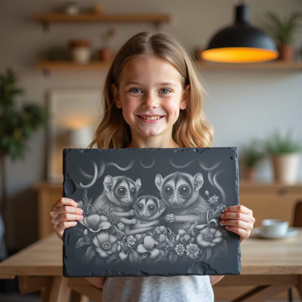 Slate Cheese Board Engraving File, Tarsier Family, Passionflower