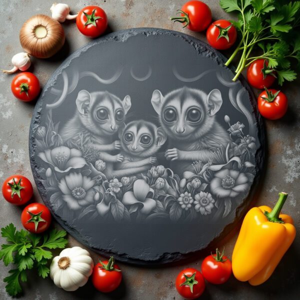 Slate Cheese Board Engraving File, Tarsier Family, Passionflower