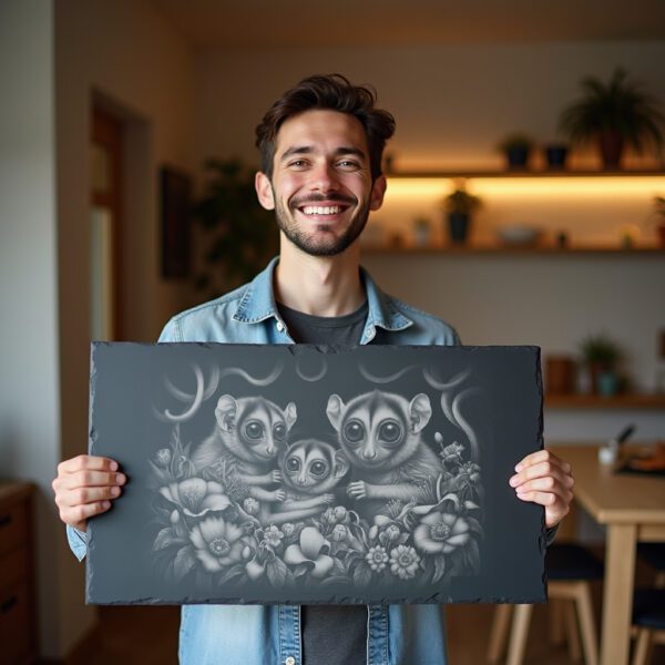 Slate Cheese Board Engraving File, Tarsier Family, Passionflower