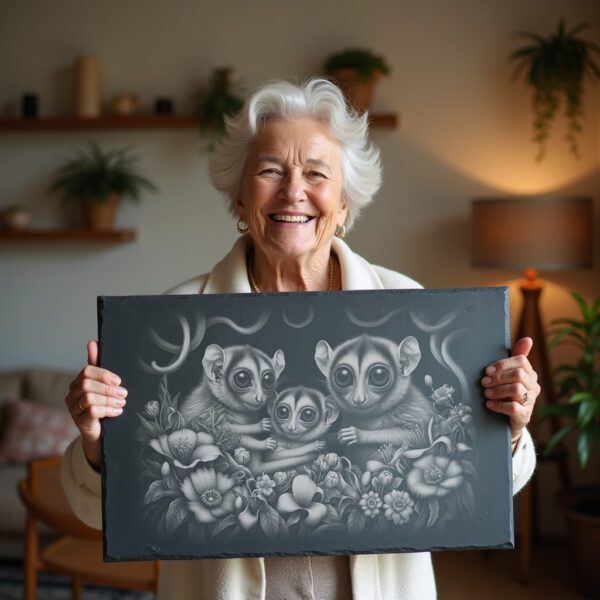 Slate Cheese Board Engraving File, Tarsier Family, Passionflower