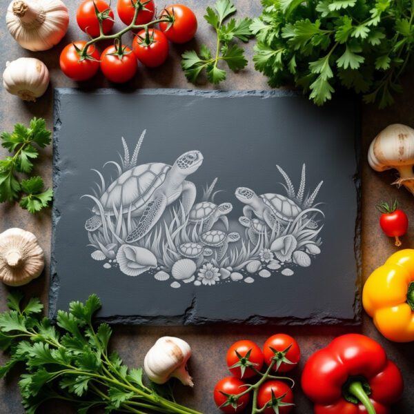 Slate Cheese Board Engraving File, Turtle Family Sea