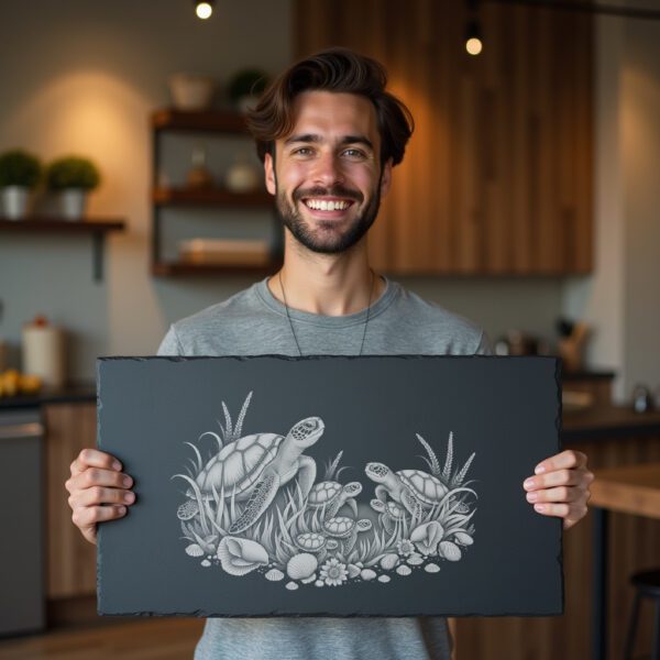 Slate Cheese Board Engraving File, Turtle Family Sea