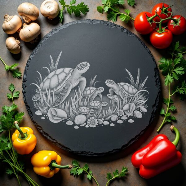Slate Cheese Board Engraving File, Turtle Family Sea