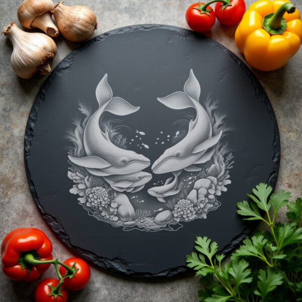 Slate Cheese Board Engraving File, Whale Family Design,