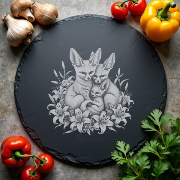 Slate Cheese Board Engraving Template, Fennec Fox, Desert