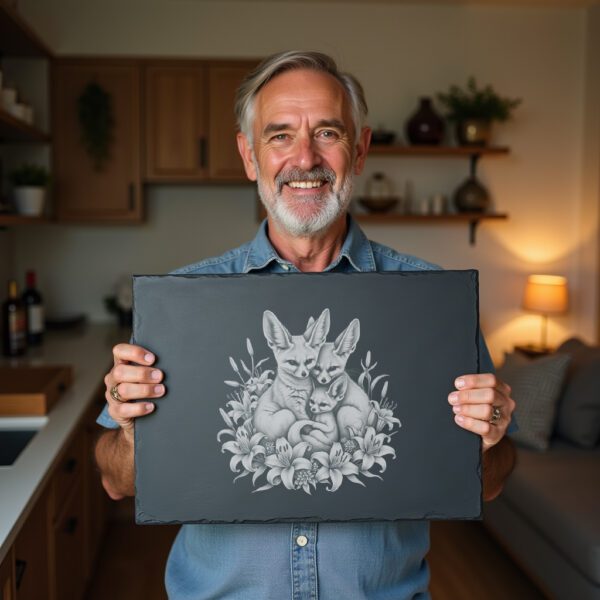 Slate Cheese Board Engraving Template, Fennec Fox, Desert