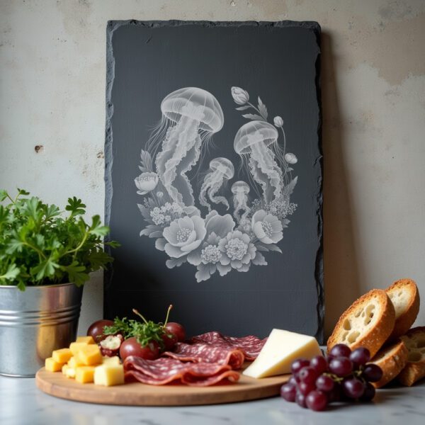 Slate Cheese Board Laser Engraving File, Jellyfish Family