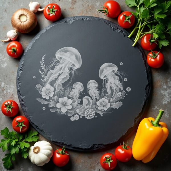 Slate Cheese Board Laser Engraving File, Jellyfish Family