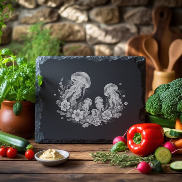 Slate Cheese Board Laser Engraving File, Jellyfish Family