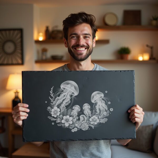 Slate Cheese Board Laser Engraving File, Jellyfish Family