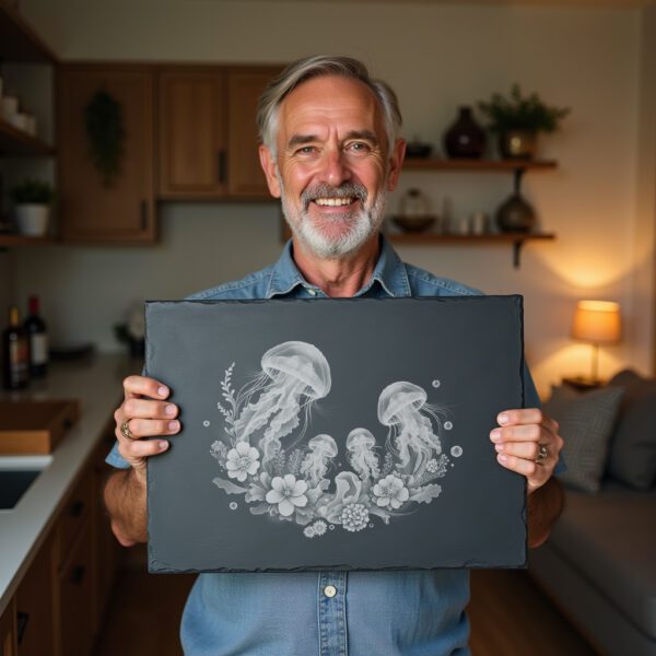 Slate Cheese Board Laser Engraving File, Jellyfish Family