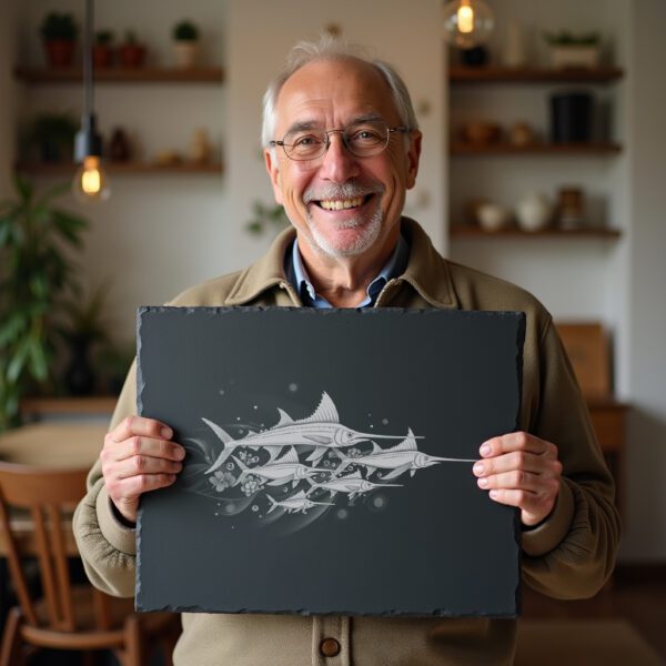 Slate Cheese Board Laser Engraving Template, Swordfish Family