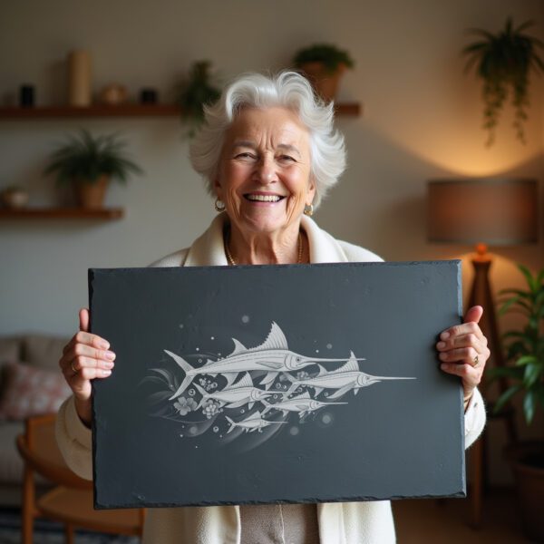 Slate Cheese Board Laser Engraving Template, Swordfish Family