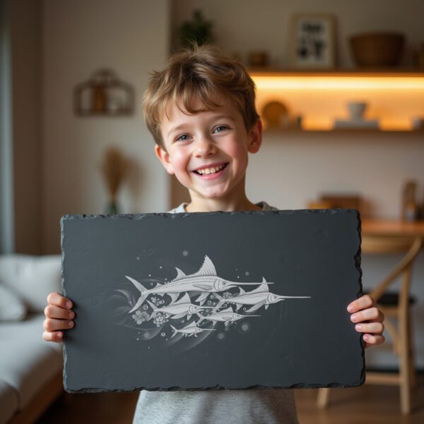 Slate Cheese Board Laser Engraving Template, Swordfish Family