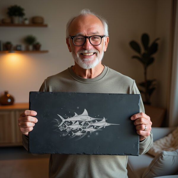 Slate Cheese Board Laser Engraving Template, Swordfish Family