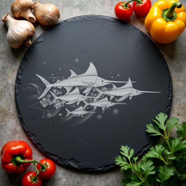 Slate Cheese Board Laser Engraving Template, Swordfish Family