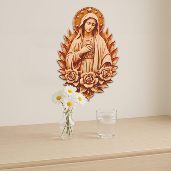 Virgin Mary 3D Illusion Laser Engraving File, Roses