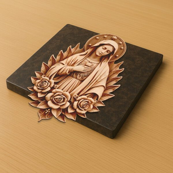 Virgin Mary 3D Illusion Laser Engraving File, Roses