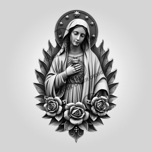 Virgin Mary 3D Illusion Laser Engraving File, Roses