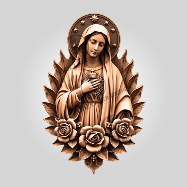Virgin Mary 3D Illusion Laser Engraving File, Roses